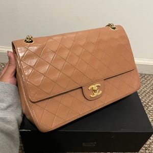 Vintage Chanel Medium Classic Double Flap Beige 24K GHW